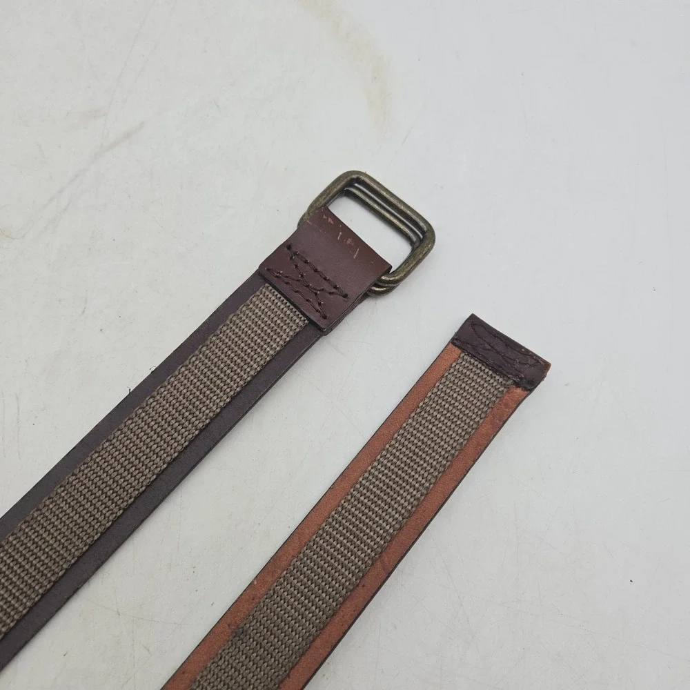 Structure Belt Brown Leather Nylon Tactical Mens 36 Bronze Buckle NWOT